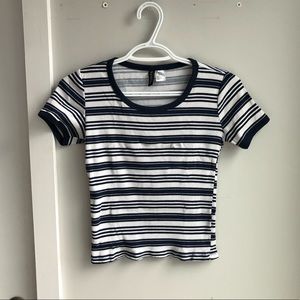 H&M White and Blue Striped T-shirt